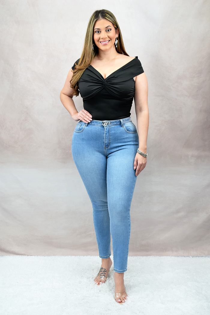 Off Shoulder Front Twist Bodysuit