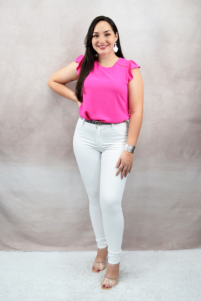 Ruffle Sleeve Round Neck Blouse